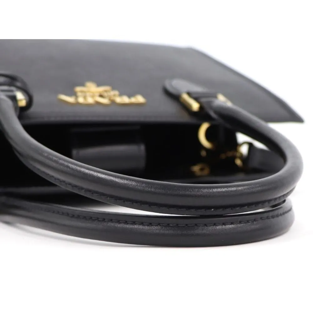 Prada Saffiano Lux Black Medium Satchel Handbag 1BA227