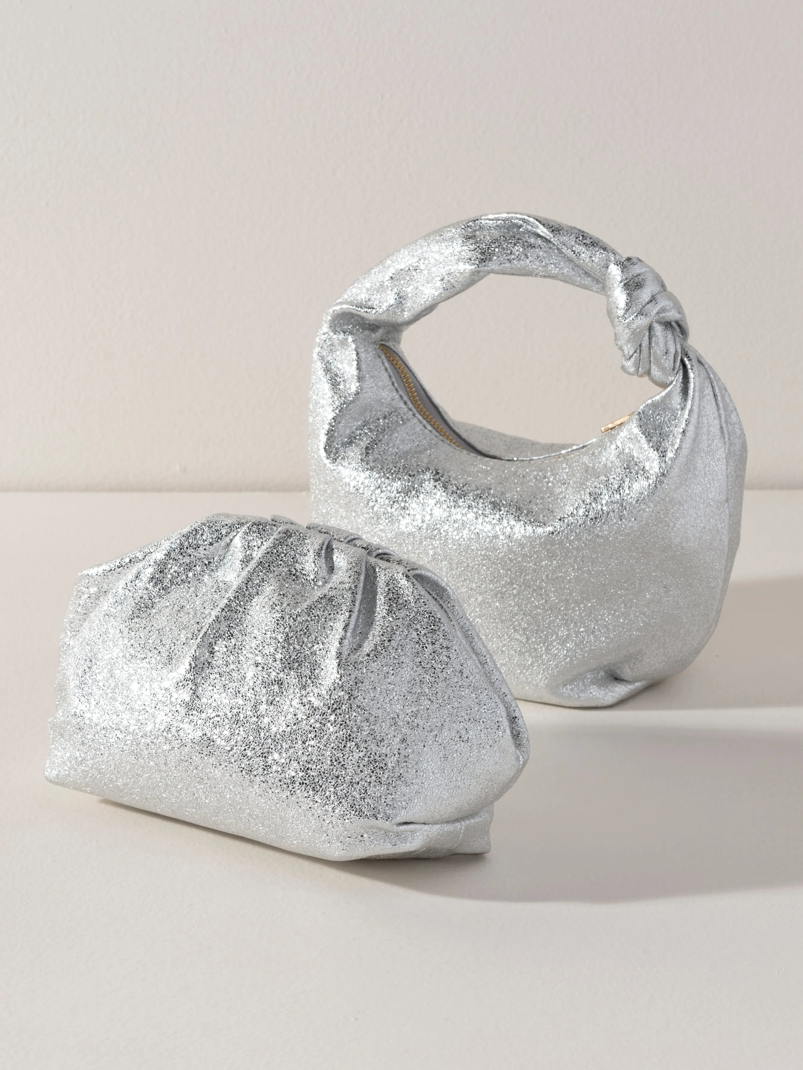 Shiraleah Chrissy Knotted Metallic Top Handle Bag, Silver