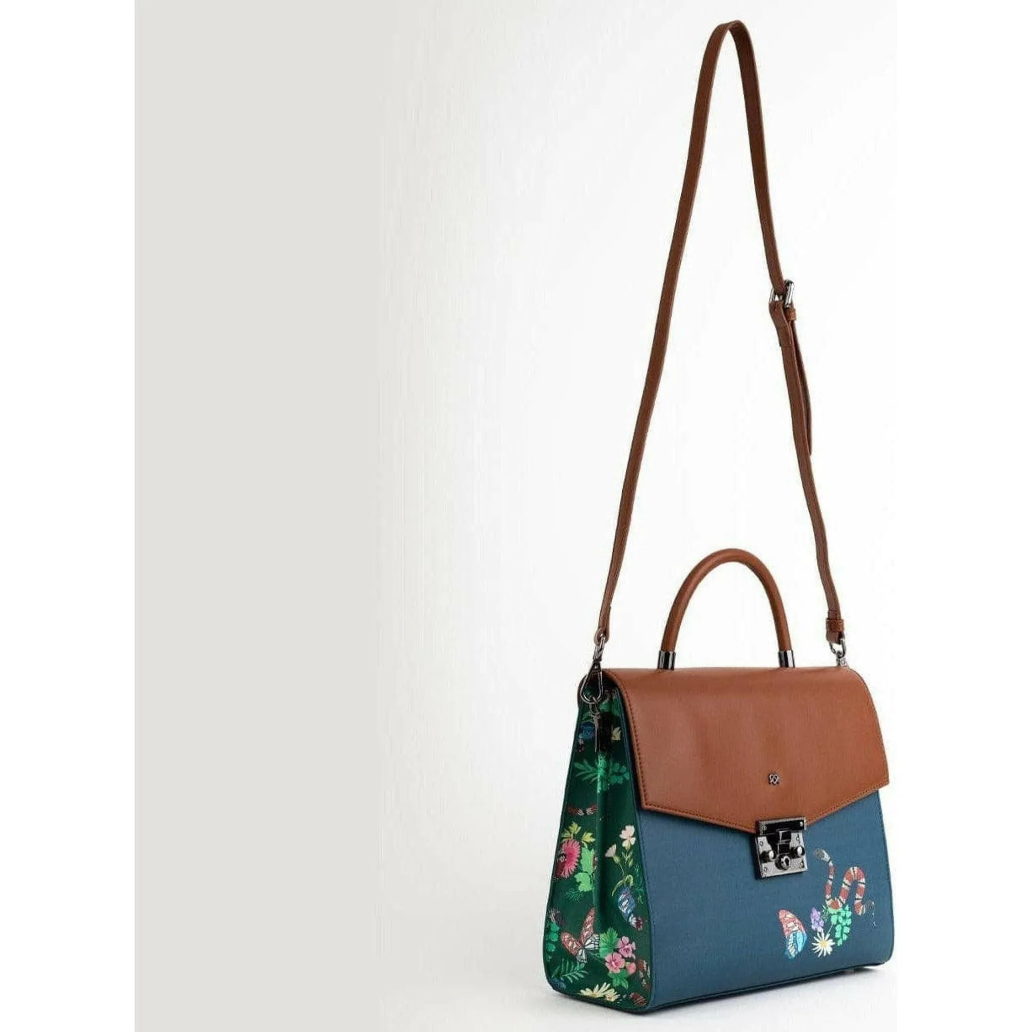 SIMONE - Blue Print Vegan Leather Handbag