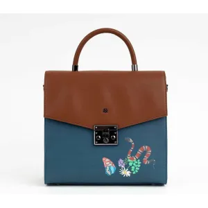 SIMONE - Blue Print Vegan Leather Handbag