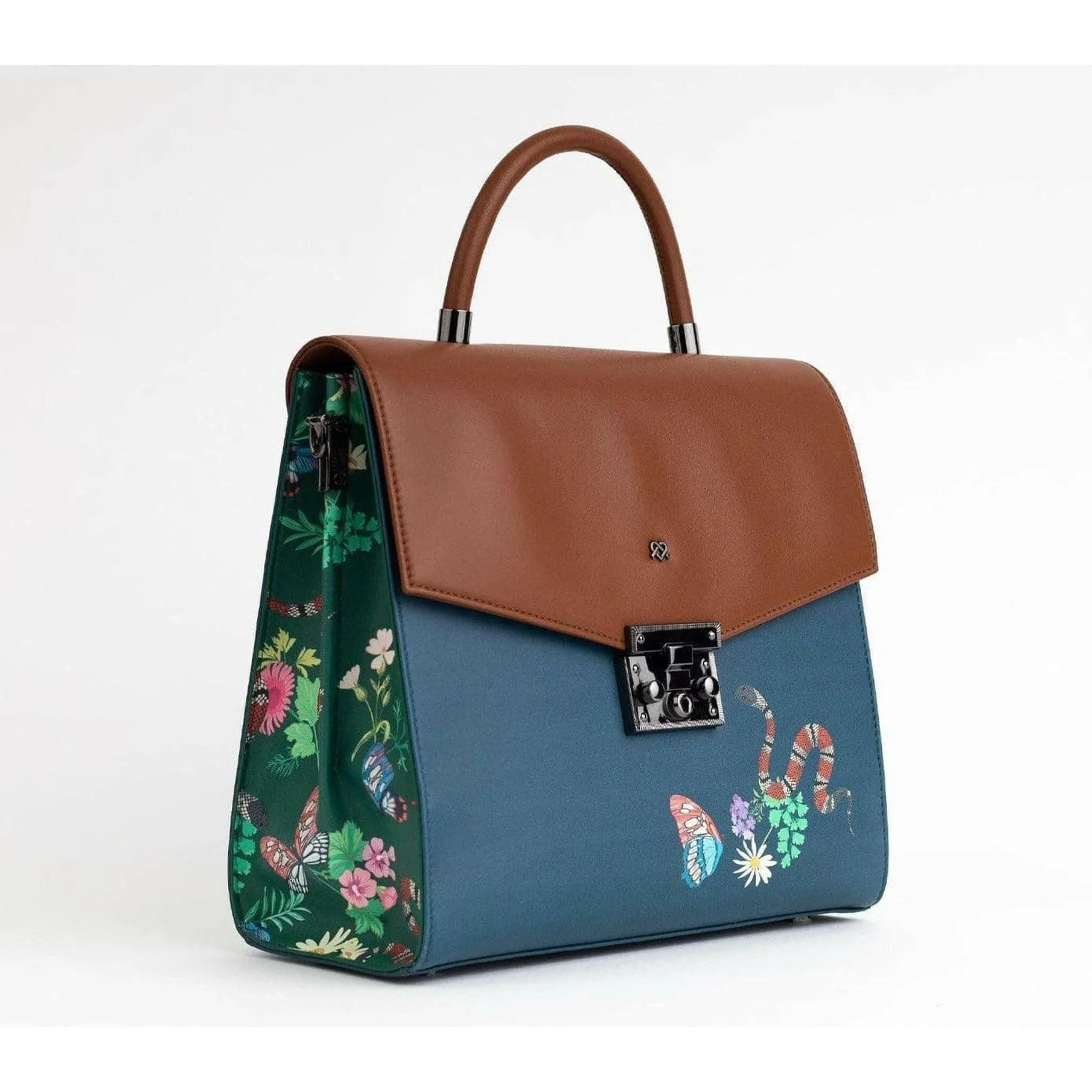 SIMONE - Blue Print Vegan Leather Handbag