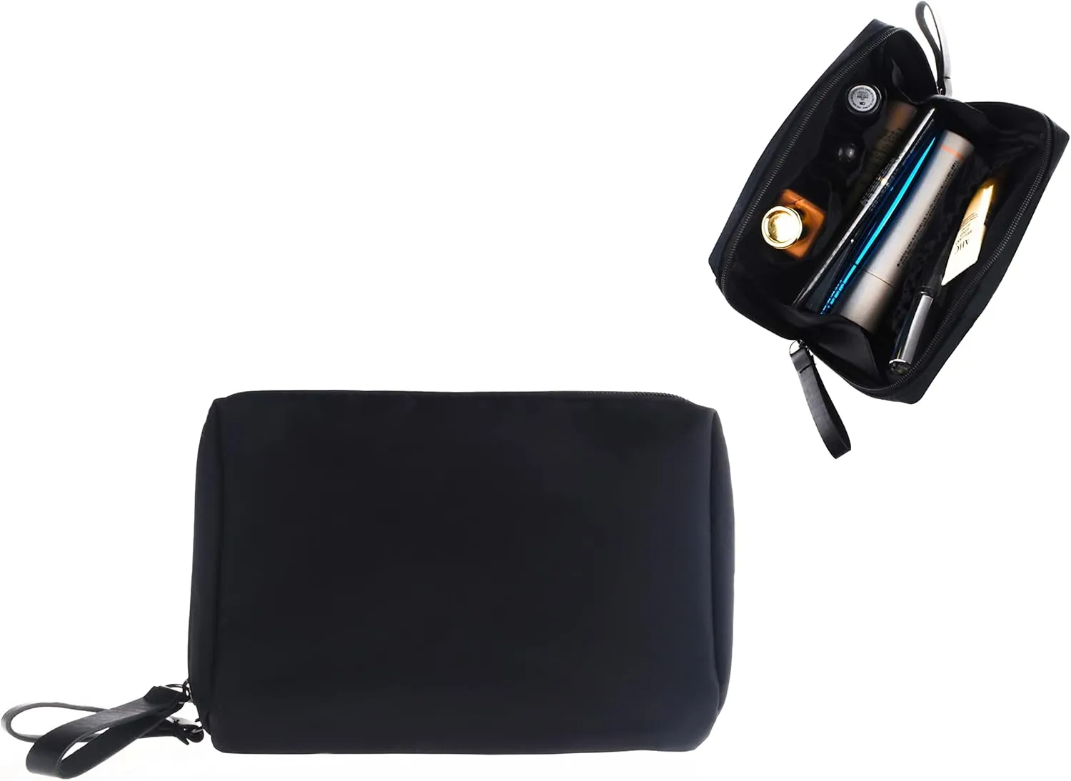 Small Makeup Bag for Purse Portable Waterproof Cosmetic Bag Travel Makeup Pouch for Women (All black, Square)