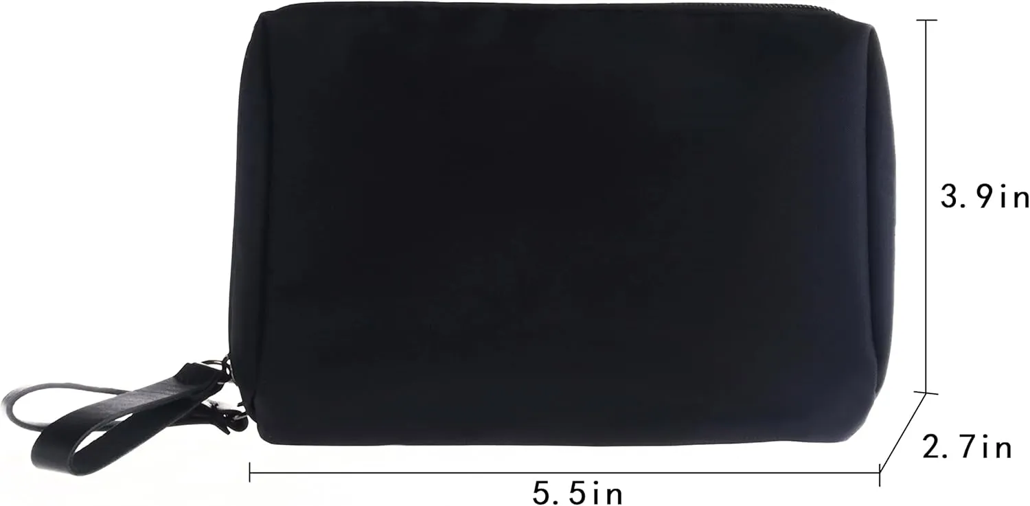 Small Makeup Bag for Purse Portable Waterproof Cosmetic Bag Travel Makeup Pouch for Women (All black, Square)