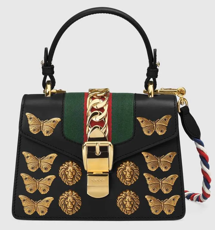 'Sylvie' Animal Studs Leather Mini Bag, Black