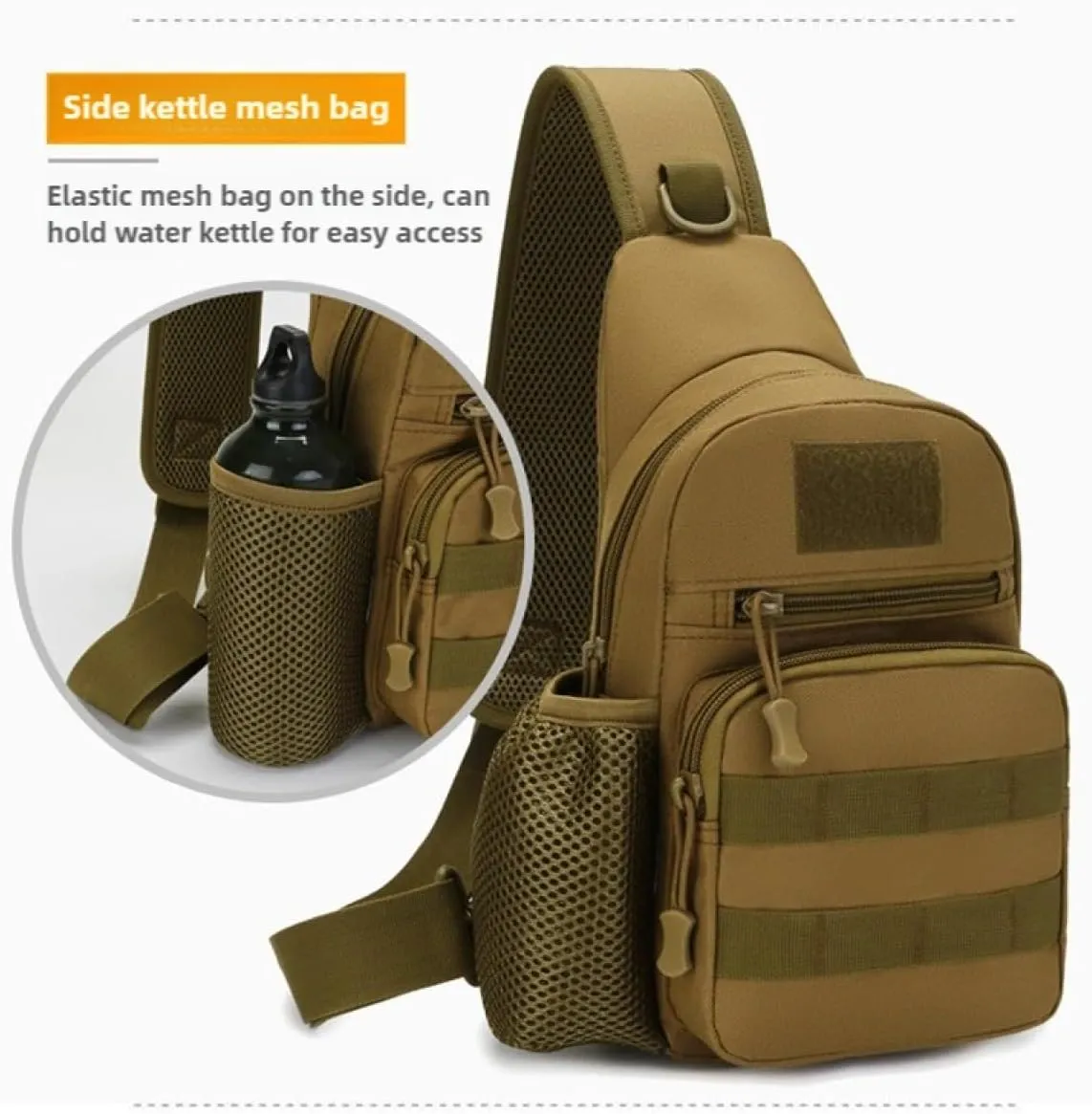 Tactical Sling Backpack with MOLLE Pouch Water Bottle Holder - Convertible Chest/Shoulder Bag for Men, Cycling, Fishing, Hiking | One Strap EDC Crossbody Bag, Outdoor Gear(AUC)