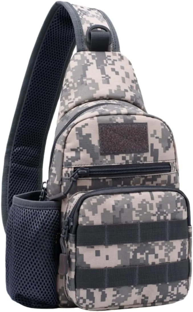 Tactical Sling Backpack with MOLLE Pouch Water Bottle Holder - Convertible Chest/Shoulder Bag for Men, Cycling, Fishing, Hiking | One Strap EDC Crossbody Bag, Outdoor Gear(AUC)