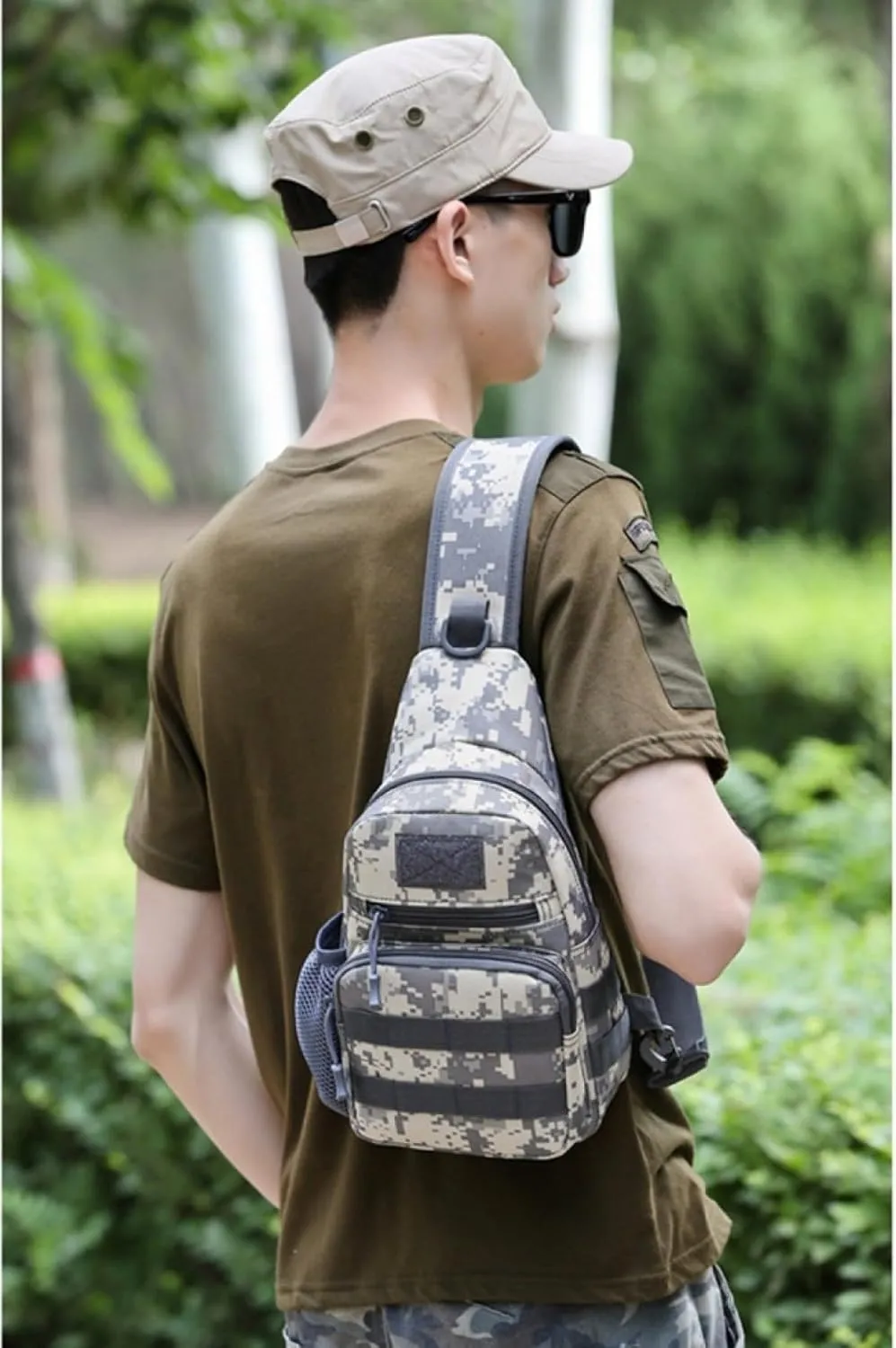 Tactical Sling Backpack with MOLLE Pouch Water Bottle Holder - Convertible Chest/Shoulder Bag for Men, Cycling, Fishing, Hiking | One Strap EDC Crossbody Bag, Outdoor Gear(AUC)