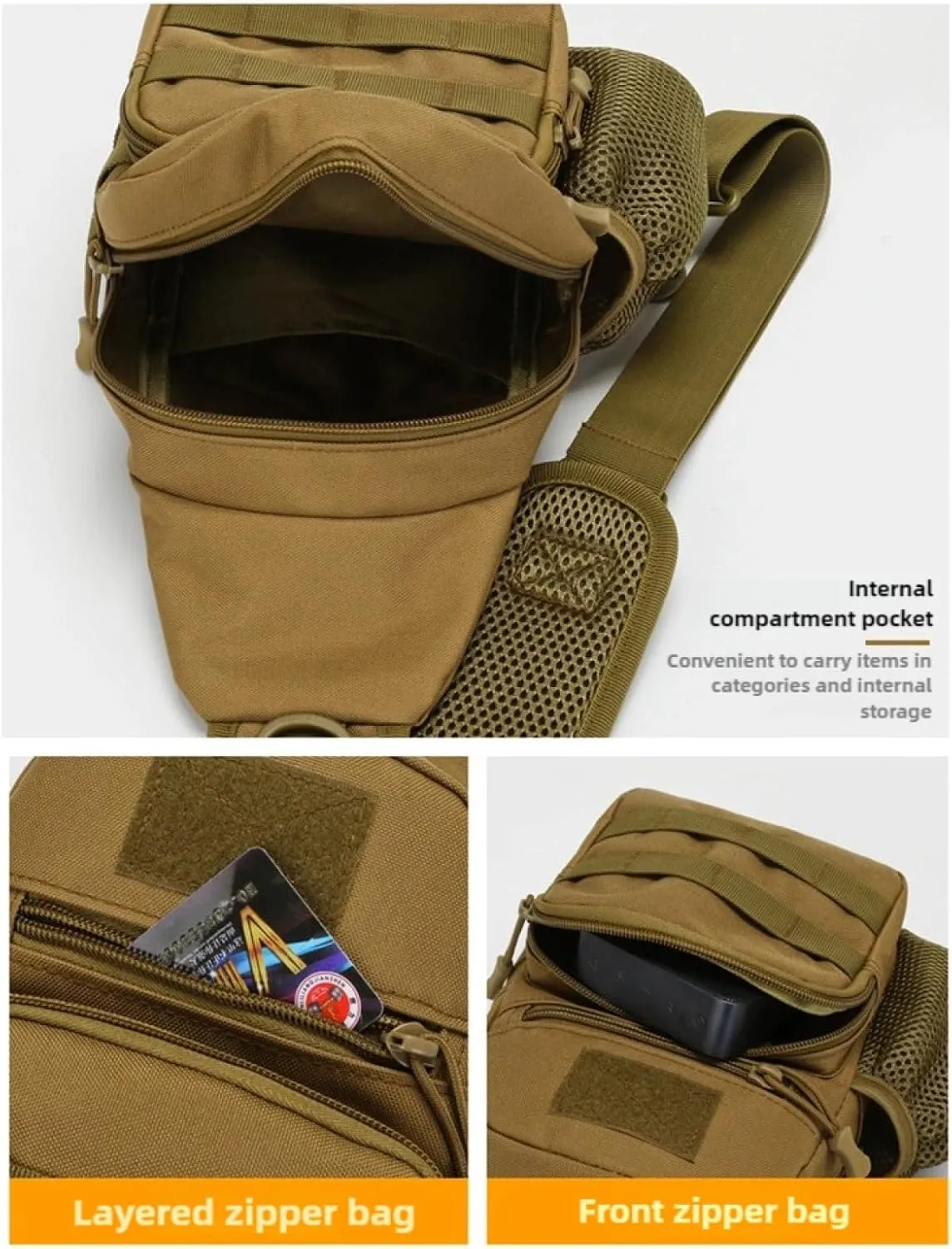 Tactical Sling Backpack with MOLLE Pouch Water Bottle Holder - Convertible Chest/Shoulder Bag for Men, Cycling, Fishing, Hiking | One Strap EDC Crossbody Bag, Outdoor Gear(AUC)