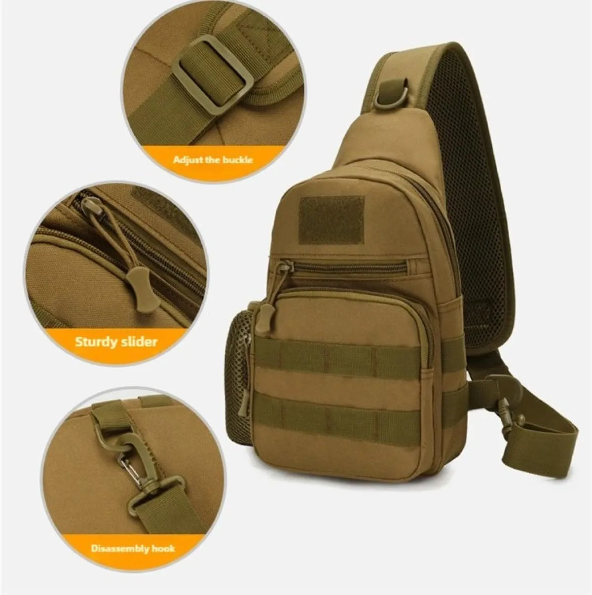 Tactical Sling Backpack with MOLLE Pouch Water Bottle Holder - Convertible Chest/Shoulder Bag for Men, Cycling, Fishing, Hiking | One Strap EDC Crossbody Bag, Outdoor Gear(AUC)