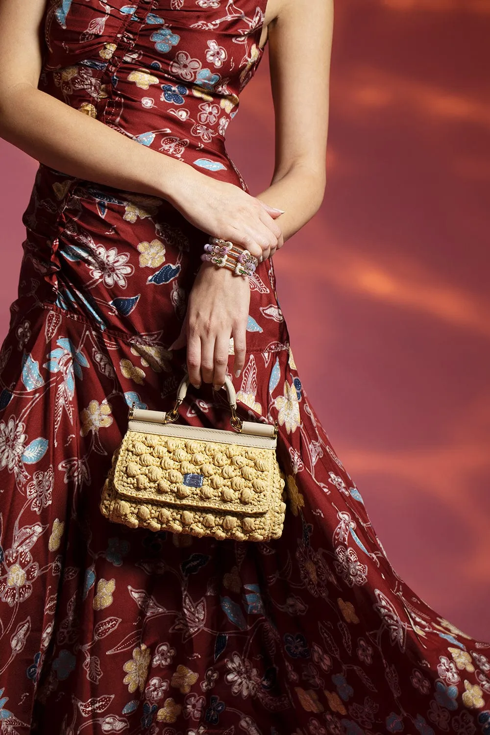 Top Handle Mini Raffia Envelope Bag