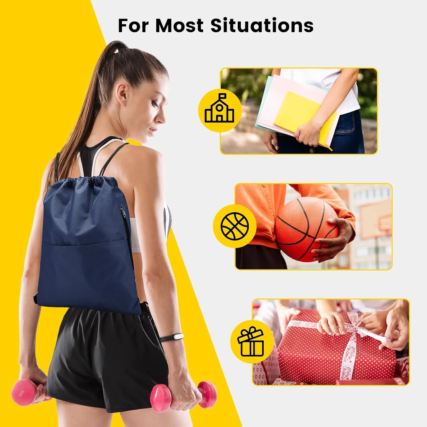 Vorspack Drawstring Backpack Water Resistant String Bag Sports Sackpack Gym Sack with Side Pocket for Men Women