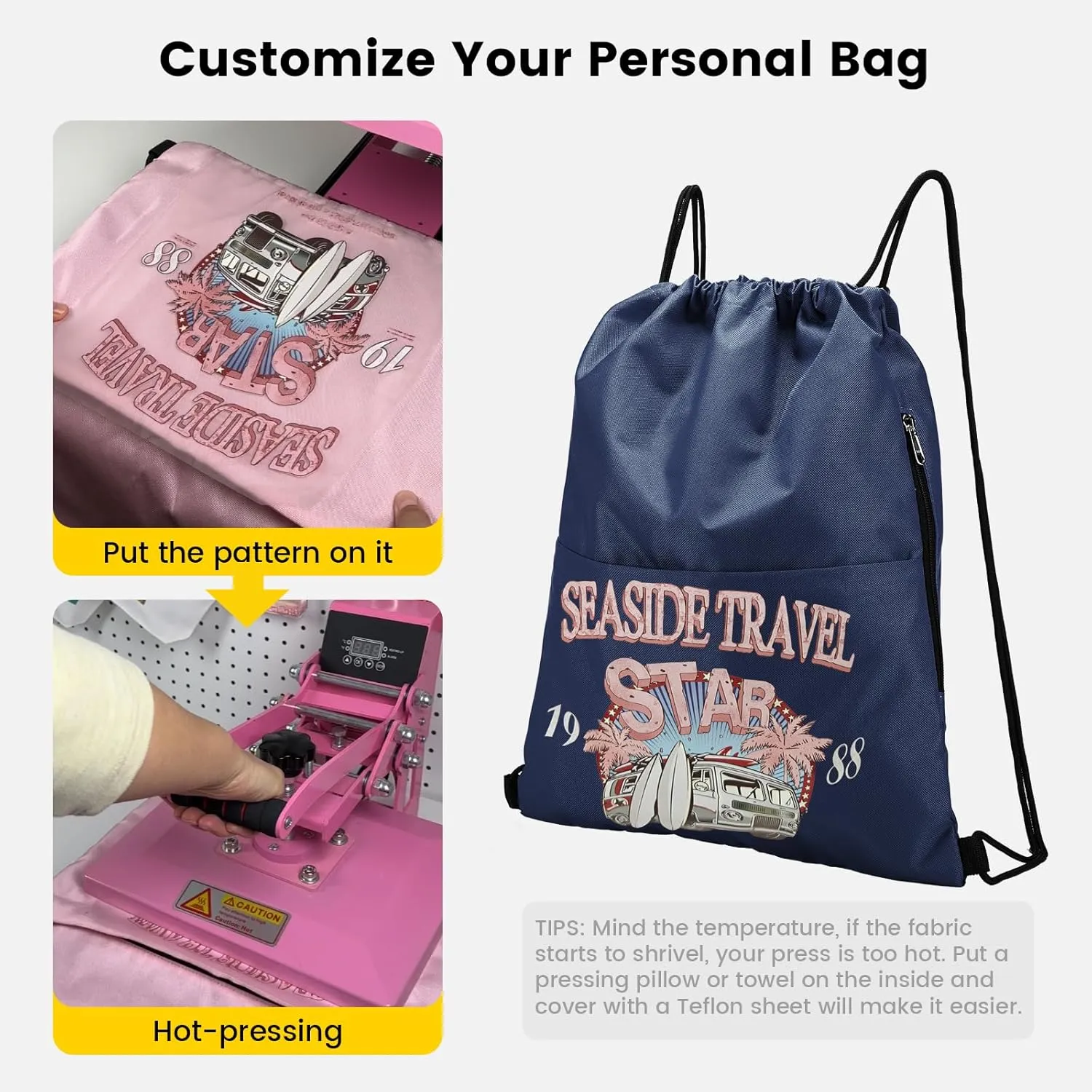 Vorspack Drawstring Backpack Water Resistant String Bag Sports Sackpack Gym Sack with Side Pocket for Men Women