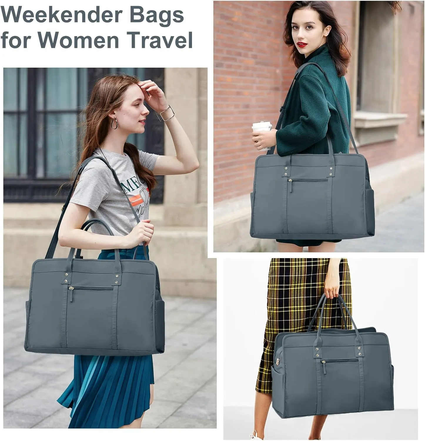 Weekender Bags for Women Travel, Travel Bag with Shoe Compartment, Overnight Duffel Bag with Wet Pocket & Trolley Sleeve