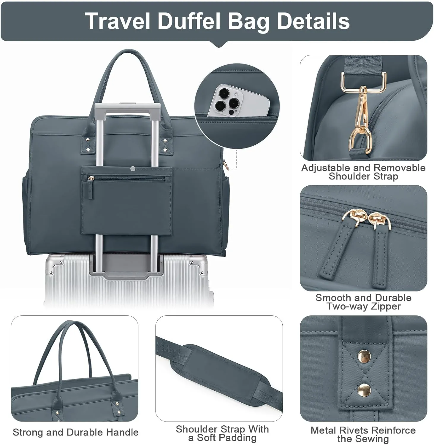 Weekender Bags for Women Travel, Travel Bag with Shoe Compartment, Overnight Duffel Bag with Wet Pocket & Trolley Sleeve