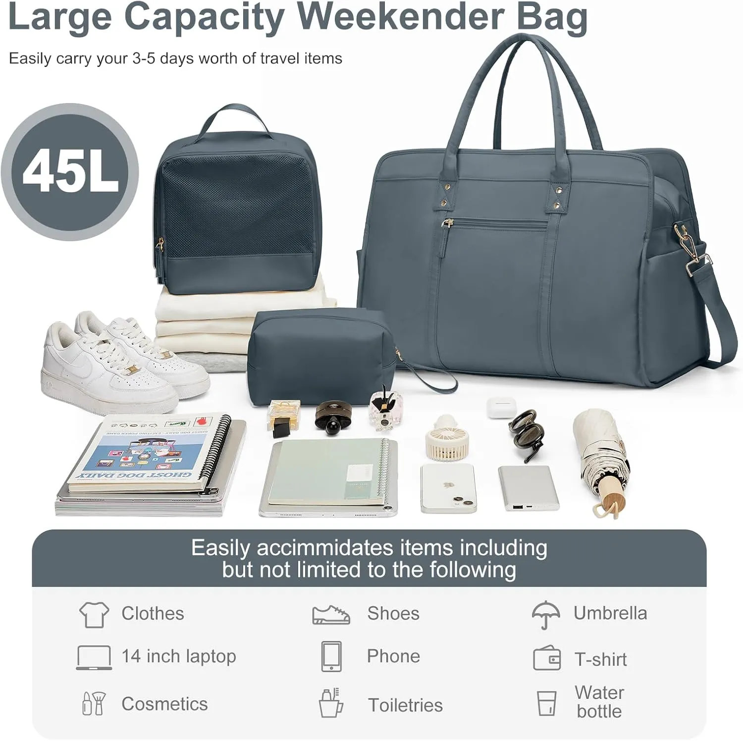 Weekender Bags for Women Travel, Travel Bag with Shoe Compartment, Overnight Duffel Bag with Wet Pocket & Trolley Sleeve