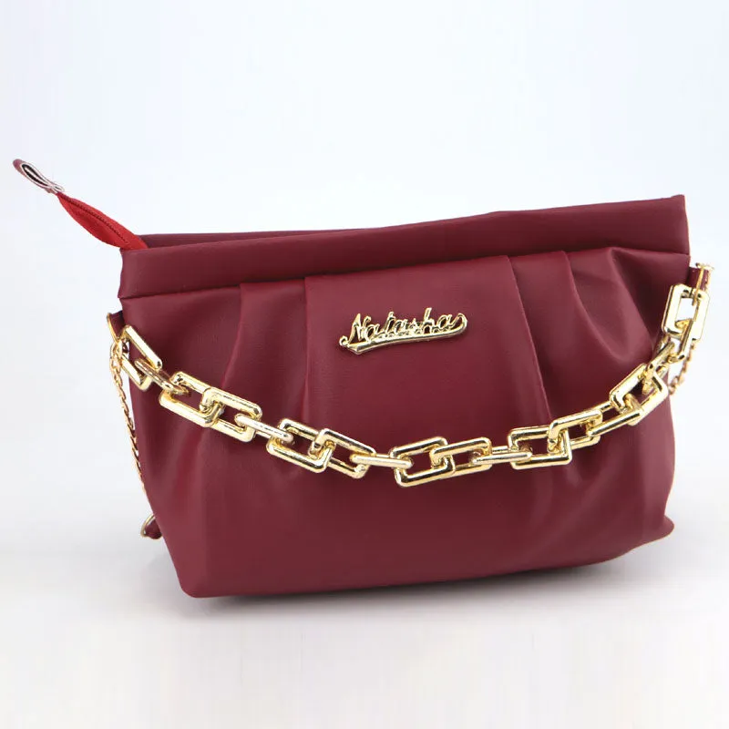 Women Cloud Ruched Dumpling Bag Chunky Chain Shoulder Clutch Purse #CP-667 #22