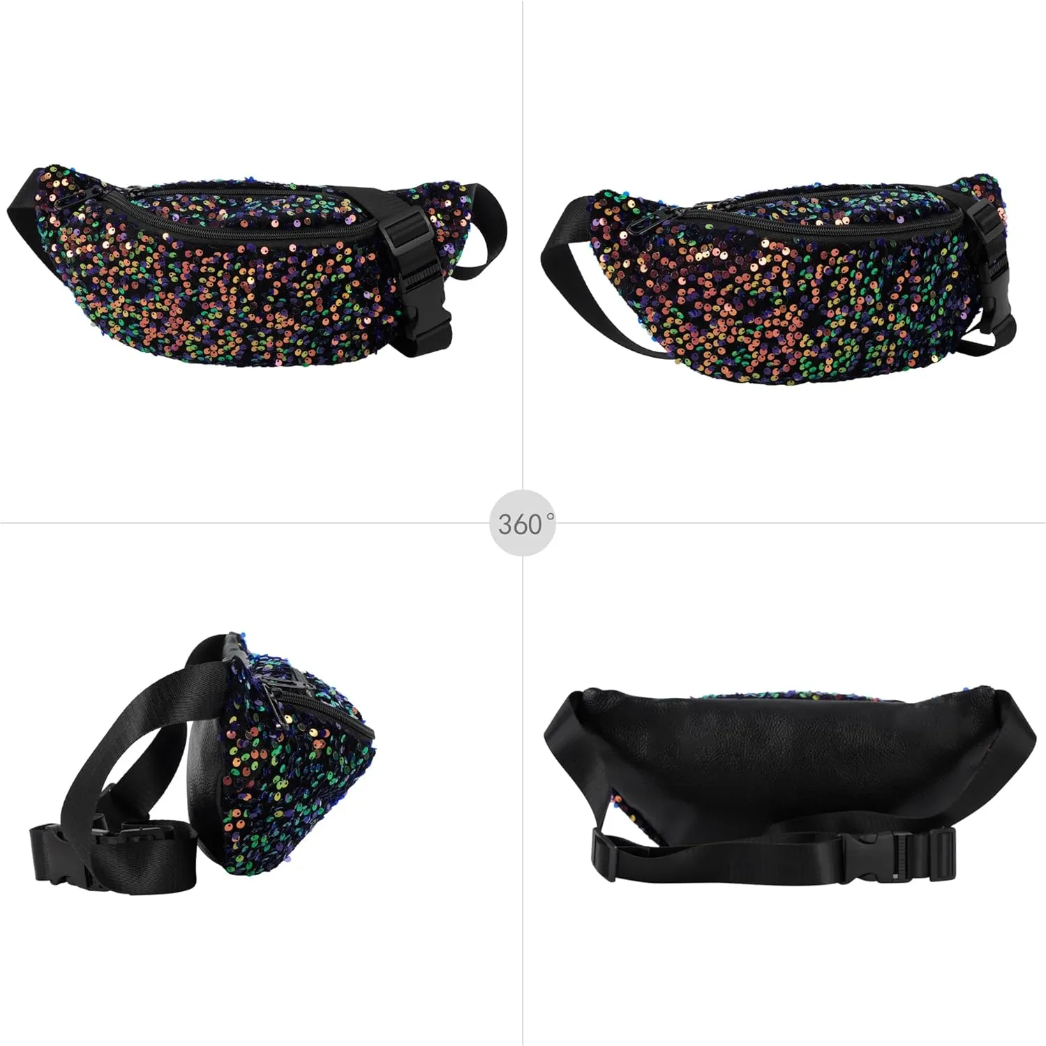 ZLM BAG US Dazzling Sequins Fanny Pack Zip Waist Pack Chest Bag Phone Purse Wide Straps Crossbody Shoulder Bag