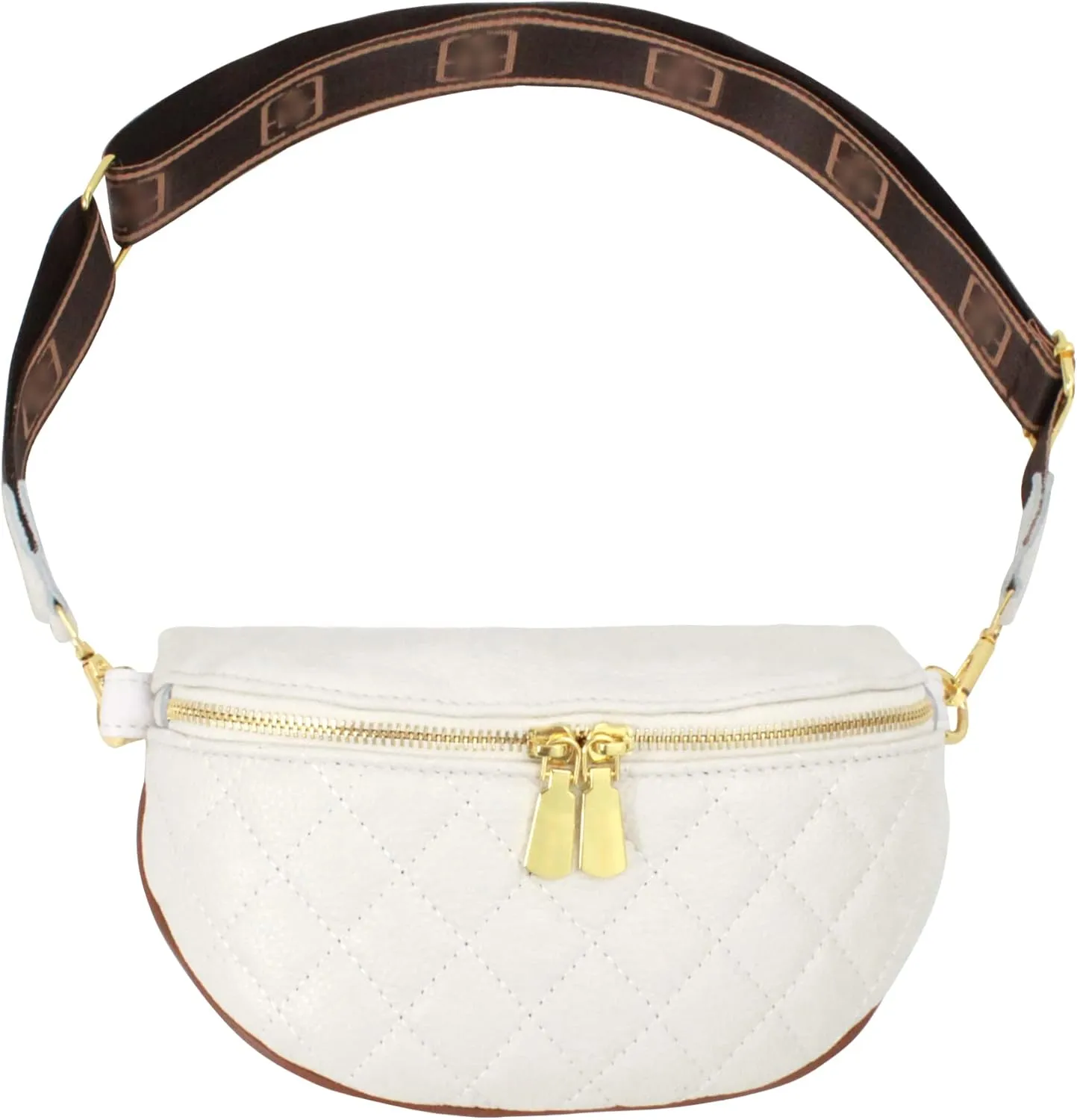 ZLM BAG US Elegant Quilted Fanny Pack Solid Color Waist Pack Wide Strap Chest Bag Phone Purse 07103-White